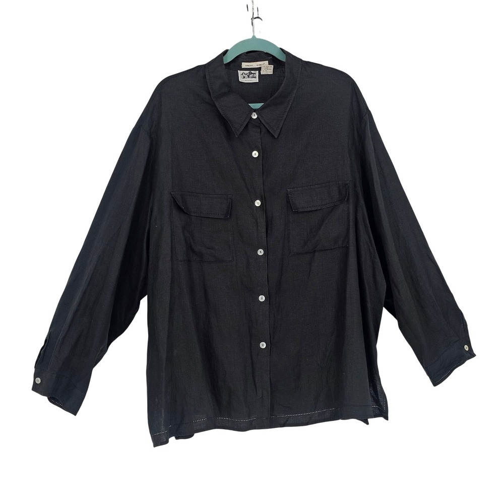 Edward Woman 3X Irish Linen Shirt Embellished Coastal Lagenlook Minimalist
